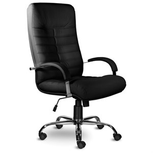 Кресло из натуральной кожи "Орион", хром, монолитный каркас, черное - фото 2678444