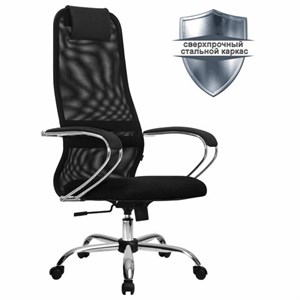 Кресло офисное МЕТТА "SU-B-8" хром, ткань-сетка, сиденье мягкое, черное - фото 2683210