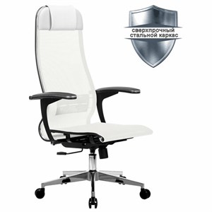Кресло офисное МЕТТА "К-4-Т" хром, прочная сетка, сиденье и спинка регулируемые, белое - фото 2683224