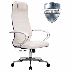Кресло офисное МЕТТА "К-6" хром, экокожа, сиденье и спинка мягкие, белое - фото 2683236