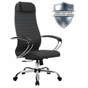 Кресло офисное МЕТТА "К-27" хром, ткань, сиденье и спинка мягкие, серое - фото 2683238
