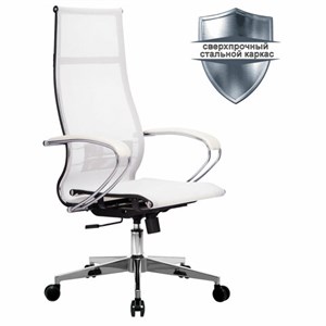 Кресло офисное МЕТТА "К-7" хром, прочная сетка, сиденье и спинка регулируемые, белое - фото 2683241