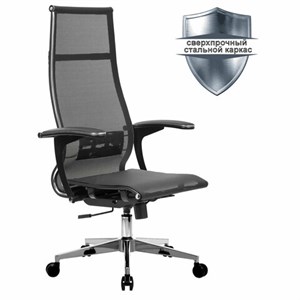 Кресло офисное МЕТТА "К-7-Т" хром, прочная сетка, сиденье и спинка регулируемые, черное - фото 2683250