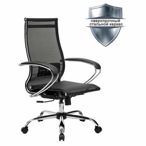 Кресло офисное МЕТТА "К-9" хром, прочная сетка, сиденье и спинка регулируемые, черное - фото 2683271