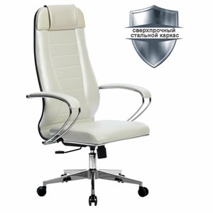 Кресло офисное МЕТТА "К-31" хром, экокожа, сиденье и спинка мягкие, белое - фото 2683314