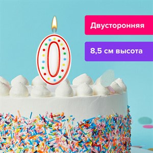 Свеча-цифра для торта "0" ДВУСТОРОННЯЯ с конфетти, 8,5 см, ЗОЛОТАЯ СКАЗКА, держатель, блистер, 591393 - фото 2686924