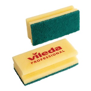 Губки VILEDA "Виледа", комплект 10 шт., для любых поверхностей, желтые, зеленый абразив, 7х15 см, 101397 - фото 2691377