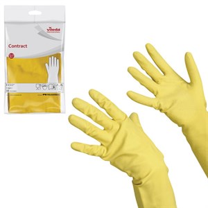 Перчатки хозяйственные резиновые VILEDA "Контракт" с х/б напылением, размер XL (очень большой), желтые, 102588 - фото 2691480