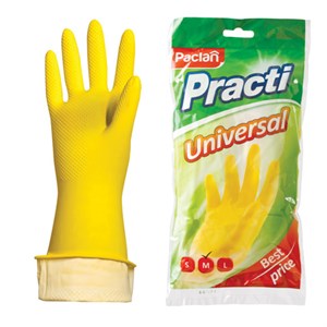 Перчатки хозяйственные латексные, х/б напыление, разм M (средний), желтые, PACLAN "Practi Universal" - фото 2691831