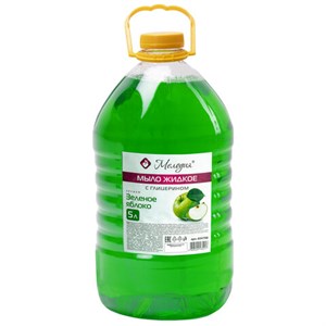 Мыло жидкое 5 л, МЕЛОДИЯ "Зеленое яблоко", с глицерином, ПЭТ, 604788 - фото 2694754