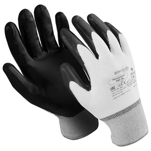 Перчатки нейлоновые MANIPULA "Микронит", нитриловое покрытие (облив), размер 10 (XL), белые/черные, TNI-14 - фото 2696082