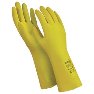 Перчатки латексные MANIPULA "Блеск", хлопчатобумажное напыление, размер 8-8,5 (M), желтые, L-F-01 - фото 2696143