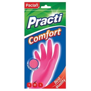 Перчатки хозяйственные латексные, хлопчатобумажное напыление, размер M (средний), розовые, PACLAN "Practi Comfort", 407271 - фото 2697433