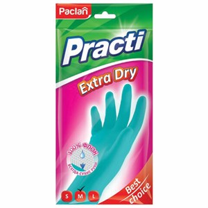 Перчатки МНОГОРАЗОВЫЕ резиновые PACLAN "Extra Dry", хлопчатобумажное напыление, 100% флок, размер M (средний), синие, вес 52 г, 7340, 407340 - фото 2699347