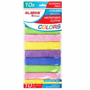 Салфетка из микрофибры 30х30 см "MULTI COLORS ECONOMY PACK 10", КОМПЛЕКТ 10 шт., 180 г/м2, LAIMA HOME, 607794 - фото 2701185