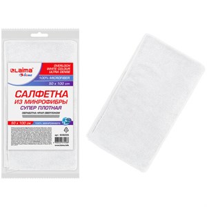 Салфетка из МИКРОФИБРЫ 50х100 см, WHITE ULTRA DENSE OVERLOCK, белая, 280 г/м2, LAIMA HOME, 608226 - фото 2703016