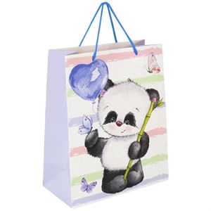 Пакет подарочный (1 штука) 26x13x32 см, ЗОЛОТАЯ СКАЗКА "Lovely Panda", глиттер, белый с голубым, 608241 - фото 2703042