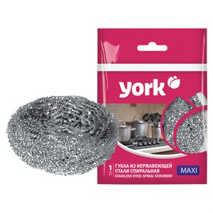 Губка (мочалка) XL, 8х8х4 см, для посуды металлическая, СРЕДНЯЯ, спиральная, 27 г, нержавеющая сталь, YORK, 2010 - фото 2703772