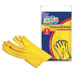Перчатки резиновые, без х/б напыления, рифленые пальцы, размер L, жёлтые, 32 г, БЮДЖЕТ, AZUR, 92110 - фото 2703788