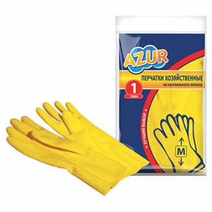 Перчатки резиновые, без х/б напыления, рифленые пальцы, размер M, жёлтые, 30 г, БЮДЖЕТ, AZUR, 92120 - фото 2703790