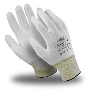 Перчатки полиэфирные MANIPULA ПОЛИСОФТ, полиуретановое покрытие (облив), размер 9 (L), белые, MG-166 - фото 2704330