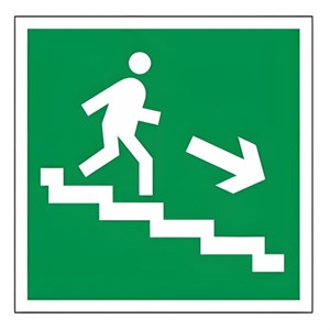 Знак эвакуационный "Направление к эвакуационному выходу по лестнице НАПРАВО вниз", 200х200 мм, пленка самоклеящаяся, 610018/Е13 - фото 2704567