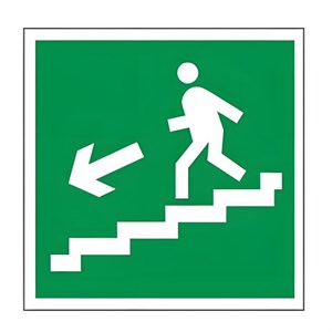Знак эвакуационный "Направление к эвакуационному выходу по лестнице НАЛЕВО вниз", 200х200 мм, пленка самоклеящаяся, 610019/Е14 - фото 2704571