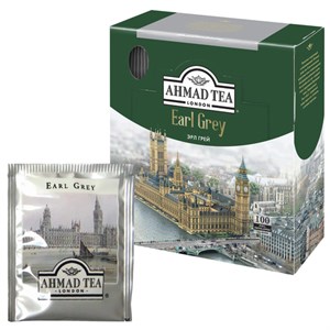 Чай AHMAD (Ахмад) "Earl Grey", черный цейлонский с ароматом бергамота, 100 пакетиков в конвертах по 2 г, 595i-08 - фото 2707079