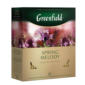 Чай GREENFIELD "Spring Melody" черный с чабрецом, мятой, смородиной, 100 пакетиков в конвертах по 1,5 г, 1065-09 - фото 2707145