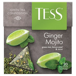 Чай TESS "Ginger Mojito" зеленый с ароматом мяты, цедрой лимона, имбирем, 20 пирамидок по 1,8 г, 0788-12 - фото 2707252