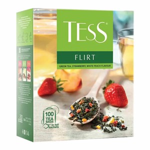 Чай TESS "Flirt" зеленый с клубникой и персиком, 100 пакетиков в конвертах по 1,5 г, 1476-09 - фото 2707747