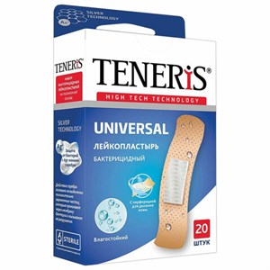 Набор пластырей 20 шт. TENERIS UNIVERSAL универсальный на полимерной основе, бактерицидный с ионами серебра, коробка с европодвесом, 0208-006 - фото 2708793