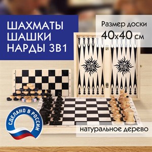 Шахматы, шашки, нарды (3 в 1), деревянные, большая доска 40х40 см, ЗОЛОТАЯ СКАЗКА, 664671 - фото 2717910
