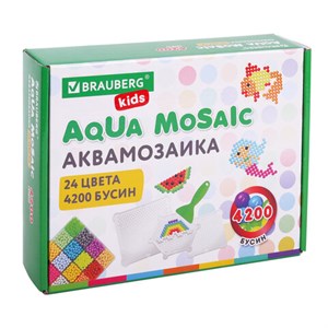 Аквамозаика 24 цвета 4200 бусин, с трафаретами, инструментами и аксессуарами, BRAUBERG KIDS, 664916 - фото 2717980