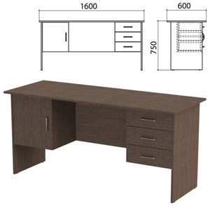 Стол письменный "Канц", 1600х600х750 мм, 2 тумбы, комбинированный, цвет венге (КОМПЛЕКТ) - фото 2720940