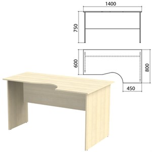 Стол письменный эргономичный "Канц", 1400х800х750 мм, правый, цвет дуб молочный (КОМПЛЕКТ) - фото 2720947