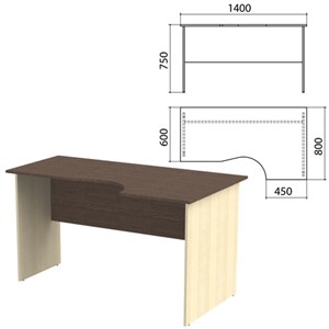 Стол письменный эргономичный "Канц", 1400х800х750 мм, правый, цвет венге/дуб молочный (КОМПЛЕКТ) - фото 2720958
