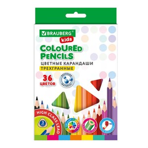 Карандаши цветные BRAUBERG KIDS, 36 цветов, трехгранный корпус, грифель мягкий 3 мм, 181945 - фото 2723046