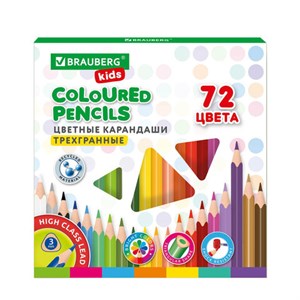 Карандаши цветные BRAUBERG KIDS, 72 цвета, трехгранный корпус, грифель мягкий 3 мм, 181947 - фото 2723049
