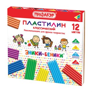 Пластилин классический ПИФАГОР "ЭНИКИ-БЕНИКИ", 12 цветов, 240 г, со стеком, картонная упаковка, 100973 - фото 2822344
