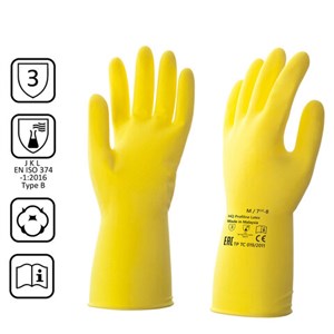 Перчатки латексные КЩС, сверхпрочные, плотные, хлопковое напыление, размер 7,5-8 M, средний, желтые, HQ Profiline, 73584 - фото 3025572