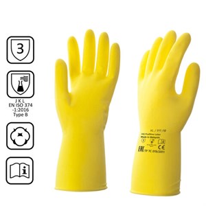 Перчатки латексные КЩС, сверхпрочные, плотные, хлопковое напыление, размер 9,5-10 XL, очень большой, желтые, HQ Profiline, 73590 - фото 3025579