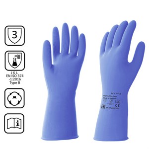 Перчатки латексные КЩС, сверхпрочные, плотные, хлопковое напыление, размер 7,5-8 M, средний, синие, HQ Profiline, 74734 - фото 3025582