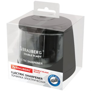 Точилка электрическая BRAUBERG DOUBLE BLADE BLACK, двойное лезвие, питание от 2 батареек АА, 271336 - фото 3027601