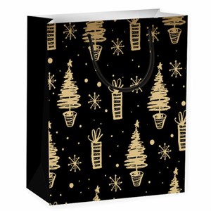 Пакет подарочный (1 штука) новогодний 26x13x32 см, ЗОЛОТАЯ СКАЗКА "Black&Gold", фольга, чёрный, 608236 - фото 3301825