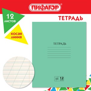 Тетрадь ЗЕЛЁНАЯ обложка 12 л., косая линия с полями, офсет № 2 ЭКОНОМ, "ПИФАГОР", 106725 - фото 3301859