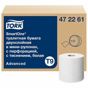 Бумага туалетная 130 м, TORK (Система T9) SmartOne, КОМПЛЕКТ 12 шт., Advanced, 2-слойная, белая, 472261 - фото 3302599