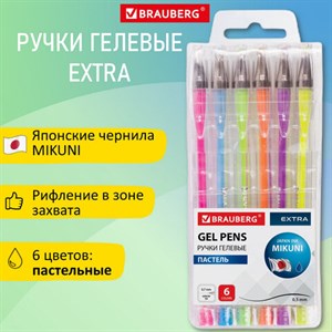 Ручки гелевые ПАСТЕЛЬ BRAUBERG "EXTRA", НАБОР 6 ЦВЕТОВ, узел 0,7 мм, линия 0,5 мм, 143910 - фото 3302783