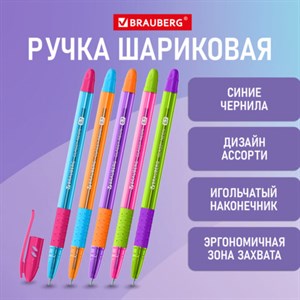 Ручка шариковая масляная с грипом BRAUBERG GLASSY MIX, СИНЯЯ, корпус ассорти, линия письма 0,35 мм, 144106 - фото 3303407