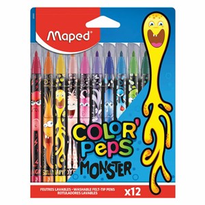 Фломастеры MAPED "COLOR PEP'S Monster", 12 цветов, смываемые, вентилируемый колпачок, 845400 - фото 3305522